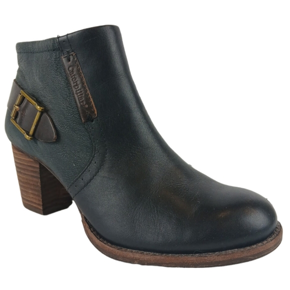 CAT Caterpillar 6.5 Black Brown Annette Ankle Boots Buckled Leather Booties Heel - Picture 3 of 15